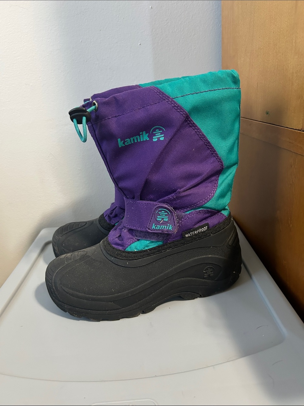 Kamik Kids Waterproof Boots in Teal, Purple, and Black